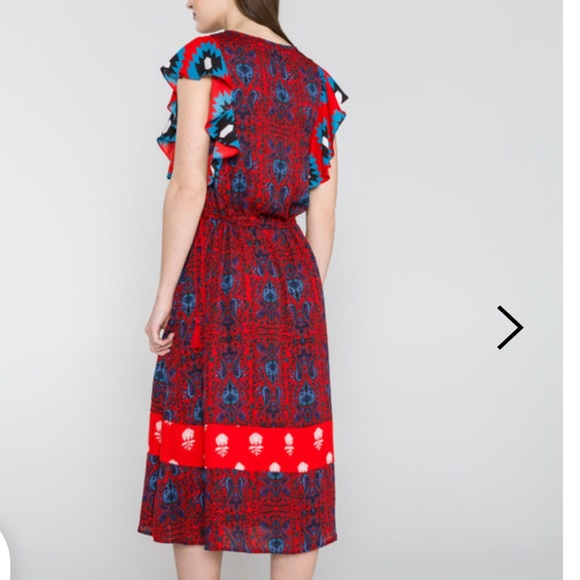 Desigual Boho Midi Dress Sigrid Red Blue Size 10 - Picture 3 of 6